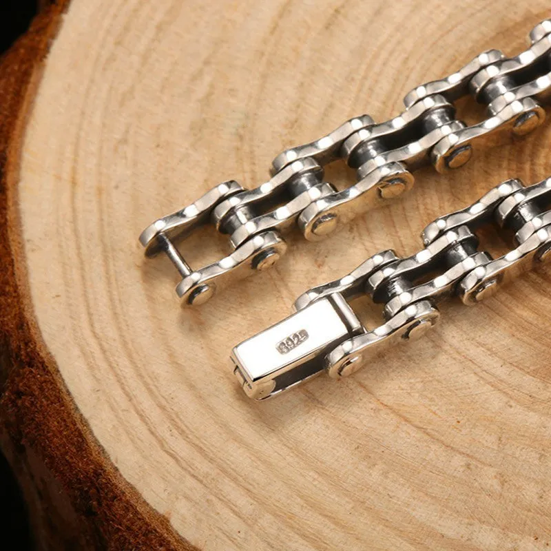 High Polished Link Chain 925 Sterling Silver Handmade Vintage Biker Bracelet