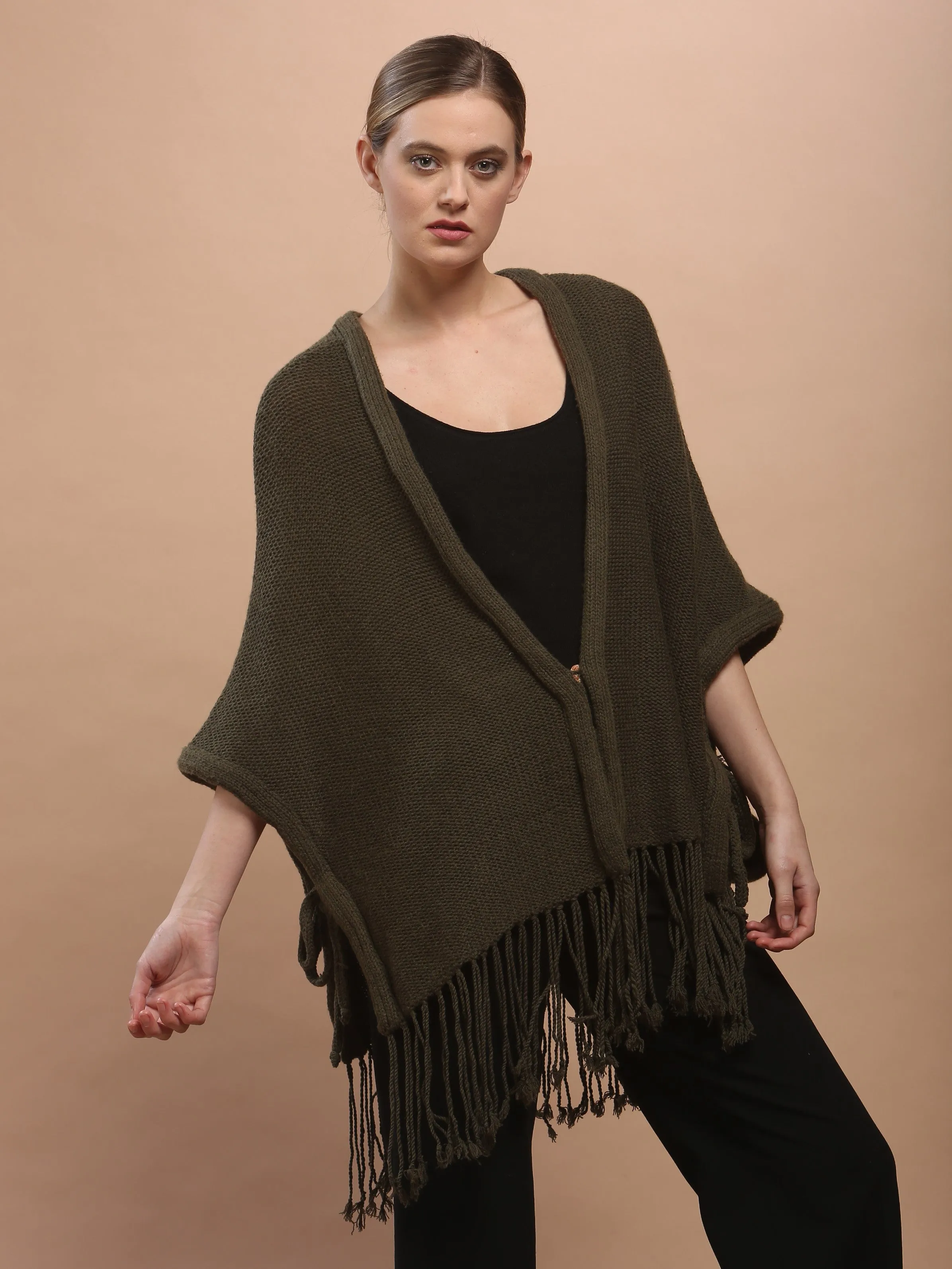 Hand Knitted Fringed Cape