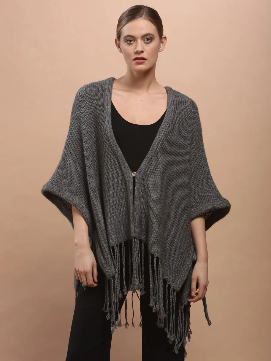 Hand Knitted Fringed Cape