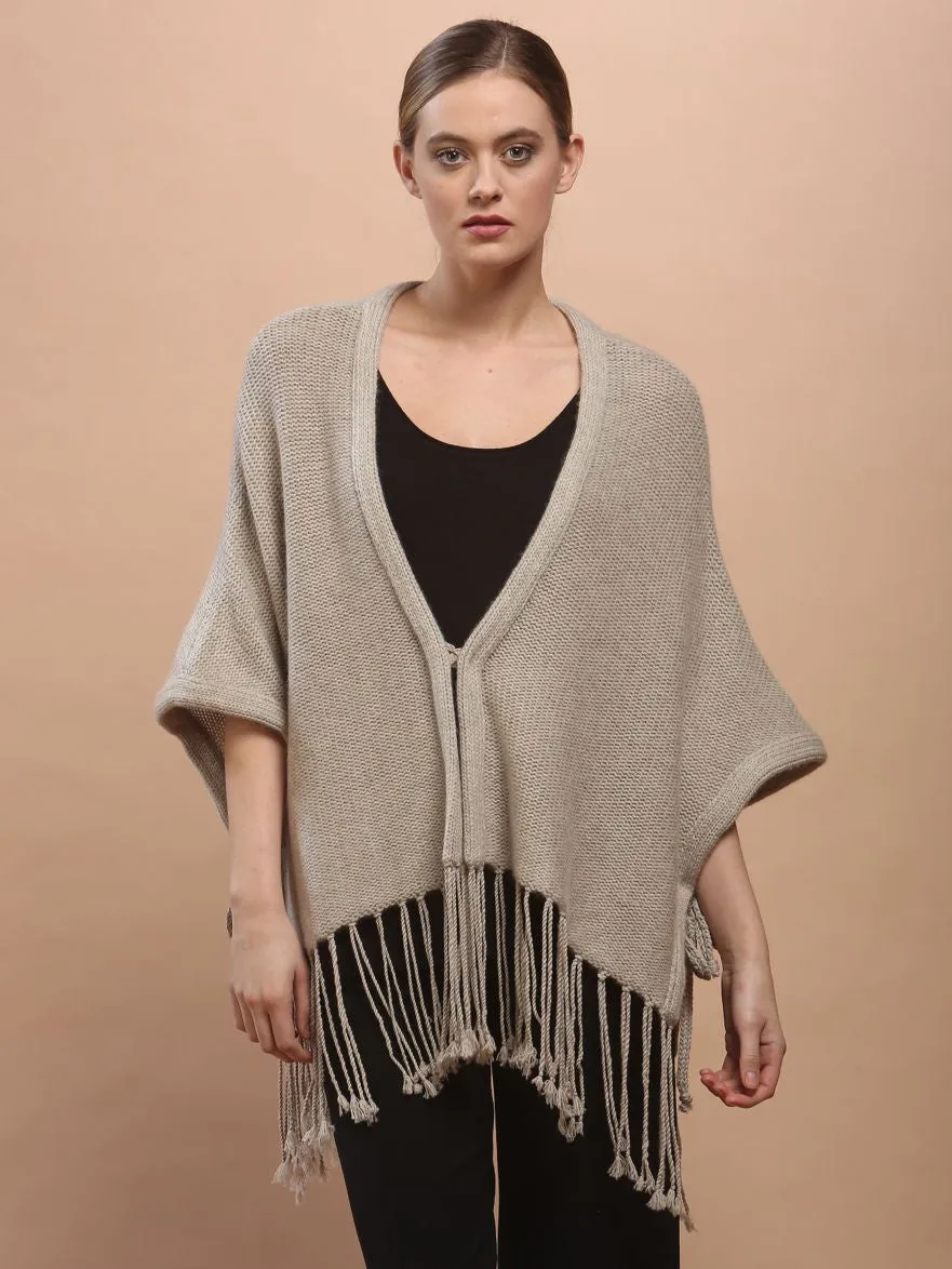 Hand Knitted Fringed Cape