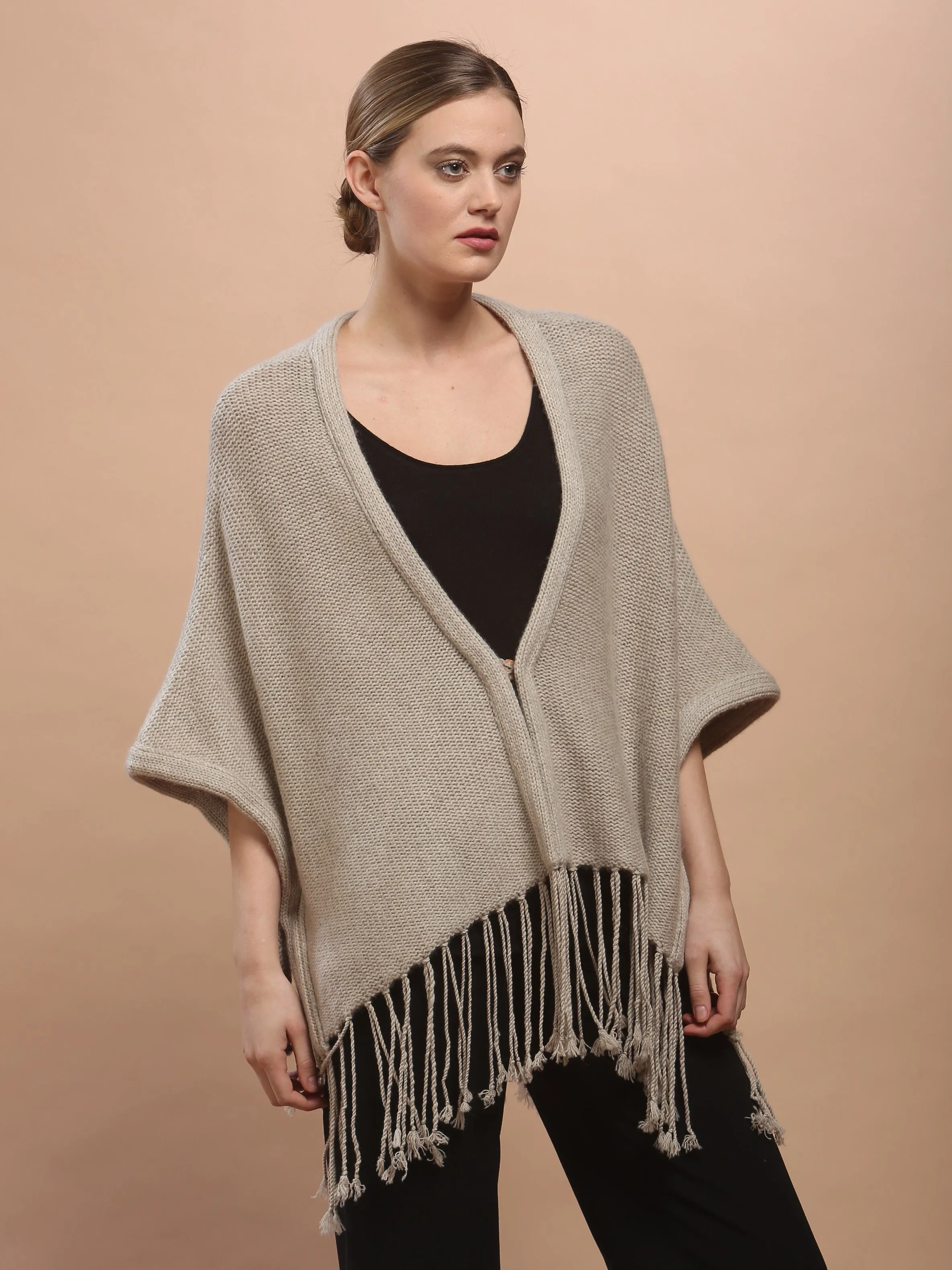 Hand Knitted Fringed Cape