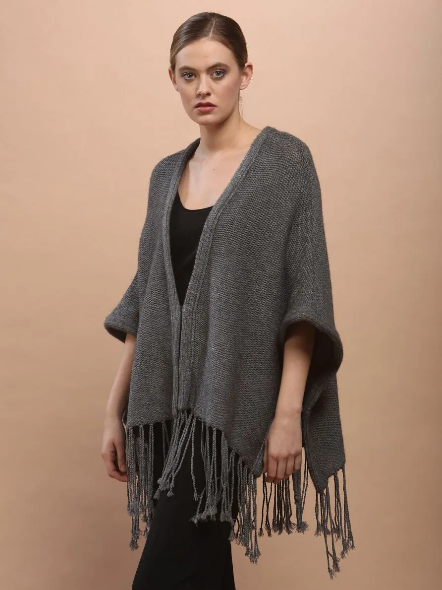 Hand Knitted Fringed Cape