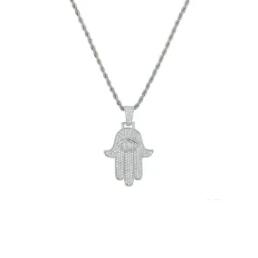 Hand of Fatima Evil Eye Pendant with Diamonds Hiphop Tennis Chain Drake Necklace