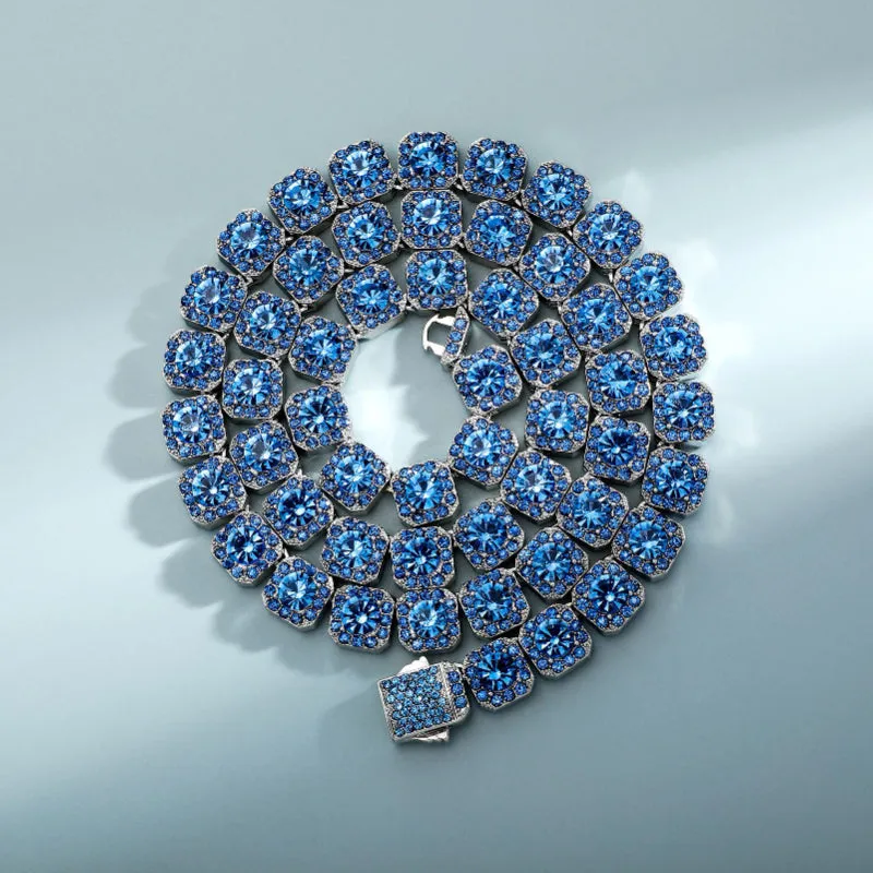 Hip Hop 10mm Blue Full Diamond Color-Preserving Rock Candy Necklace Bracelet