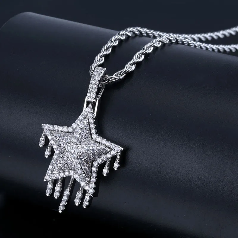 Hip-hop Style Full Zircon Five-pointed Star Pendant