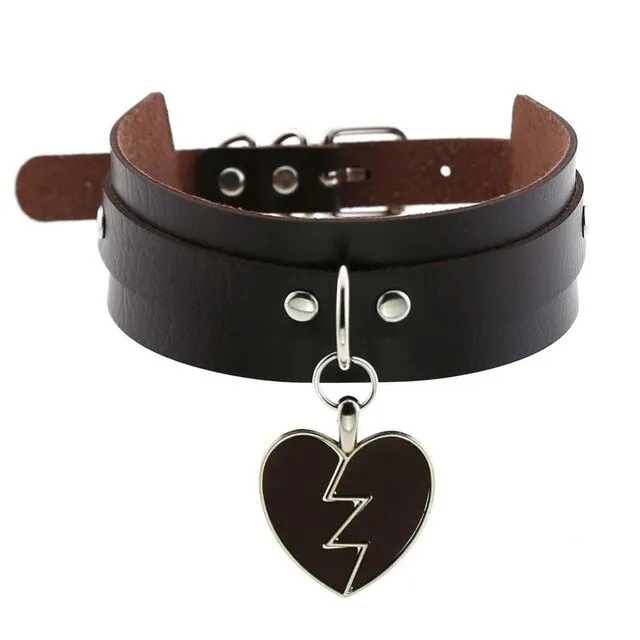 Lightning Heart and Buckle Choker Collar PU Leather Gothic Harajuku Necklace