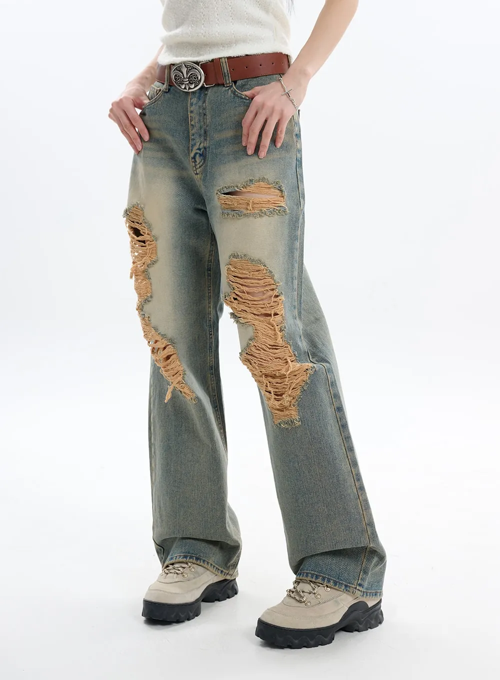 Vintage Ripped Baggy Jeans IF413