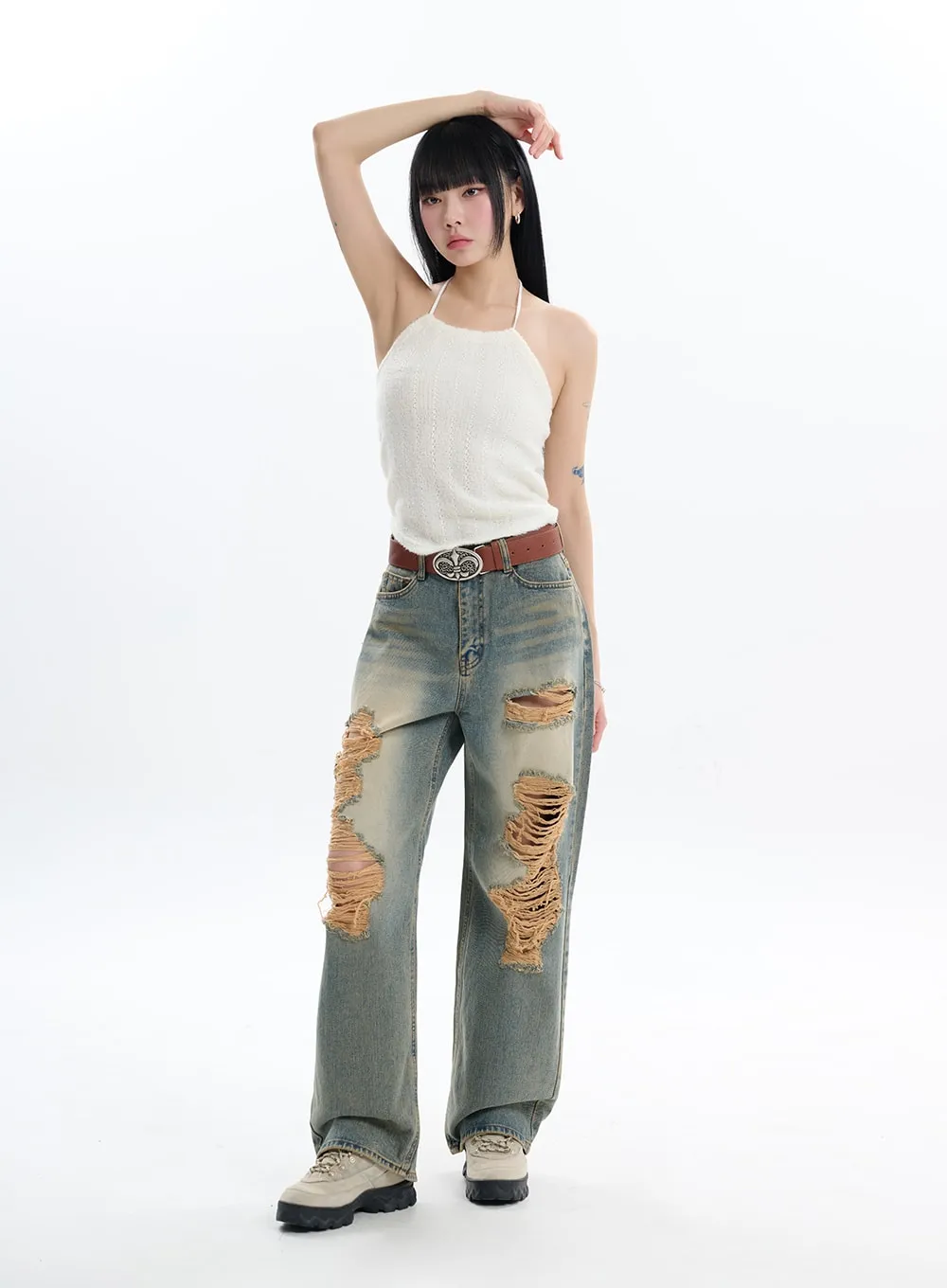 Vintage Ripped Baggy Jeans IF413