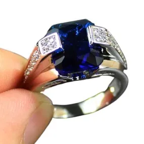 Index Finger Male Blue CZ Sapphire Ring - 925 Sterling Silver