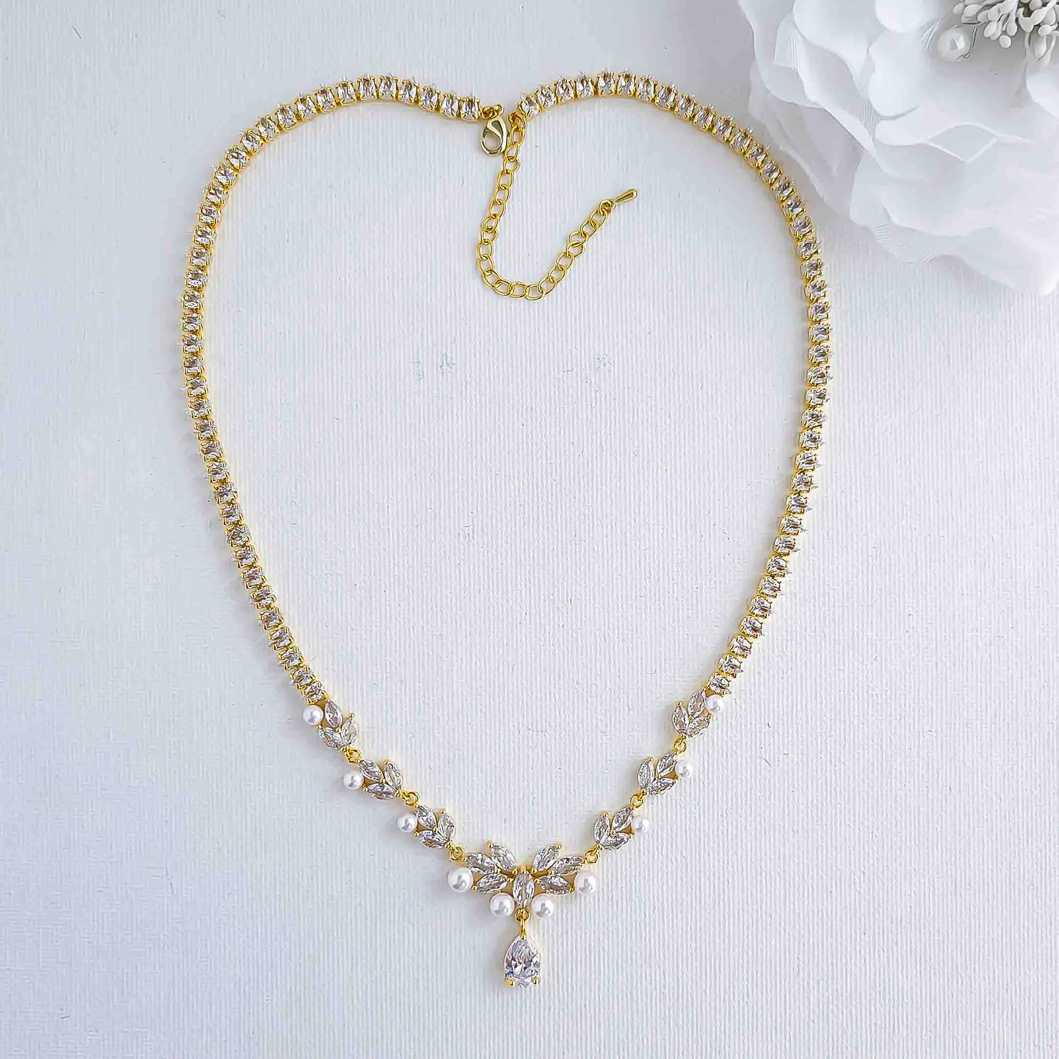 Bridal Pearl Necklace Set in Gold-Jenna