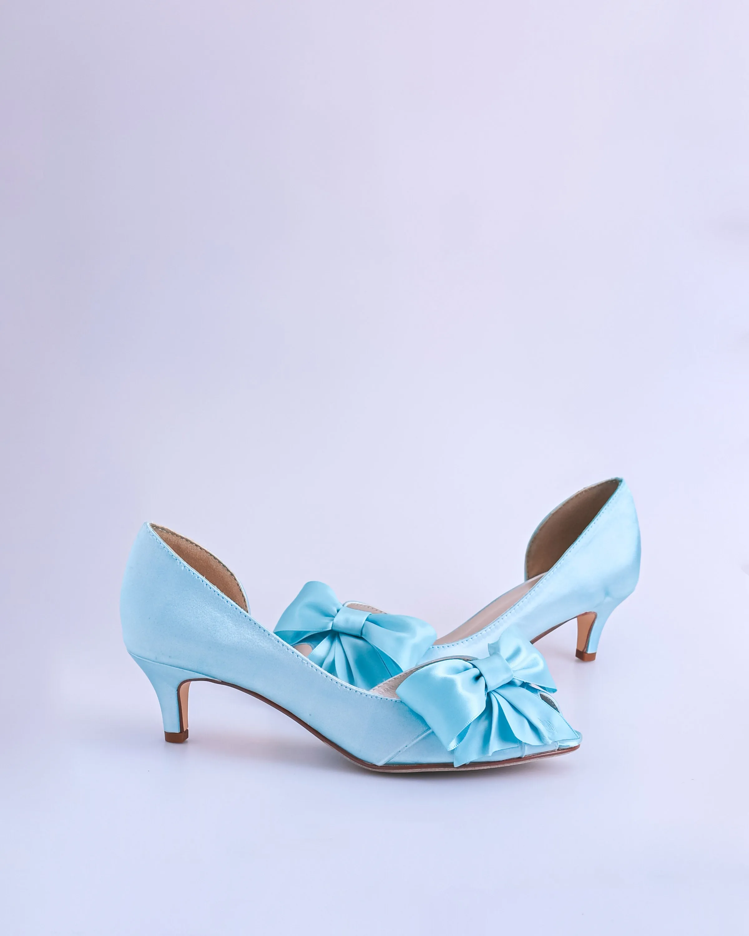 Abby Blue Box Bridal Heels with Handmade Bow on the Toe