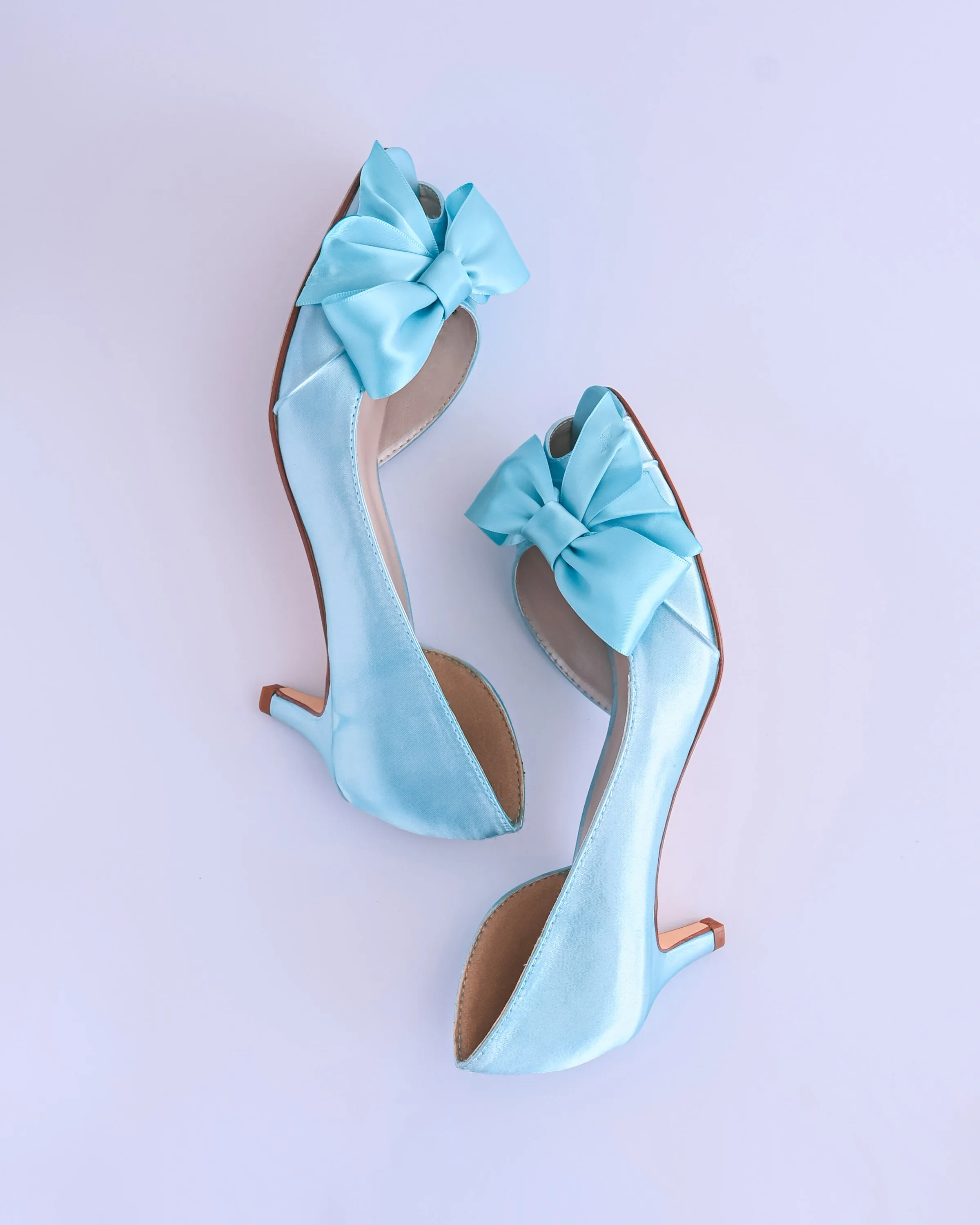 Abby Blue Box Bridal Heels with Handmade Bow on the Toe