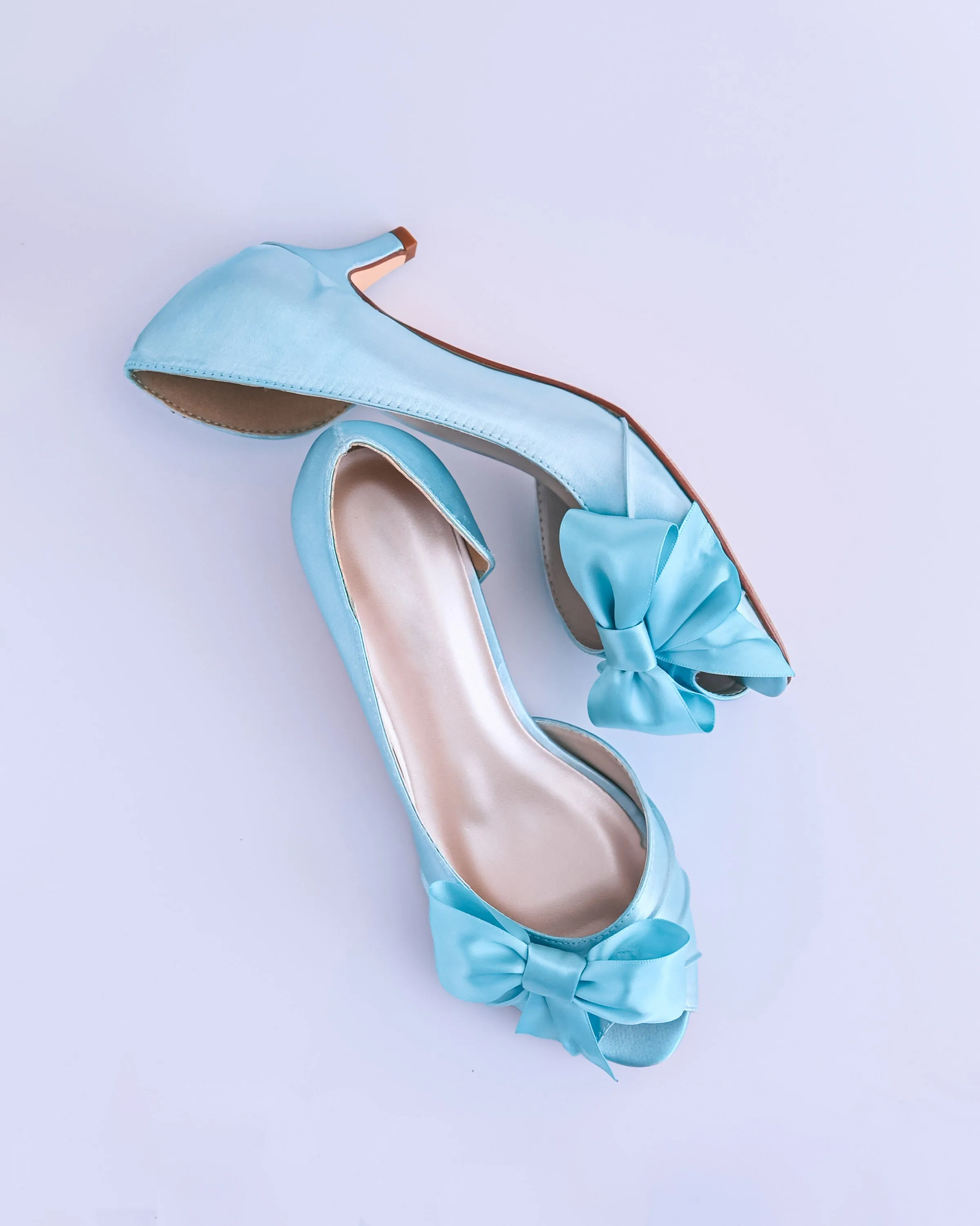 Abby Blue Box Bridal Heels with Handmade Bow on the Toe