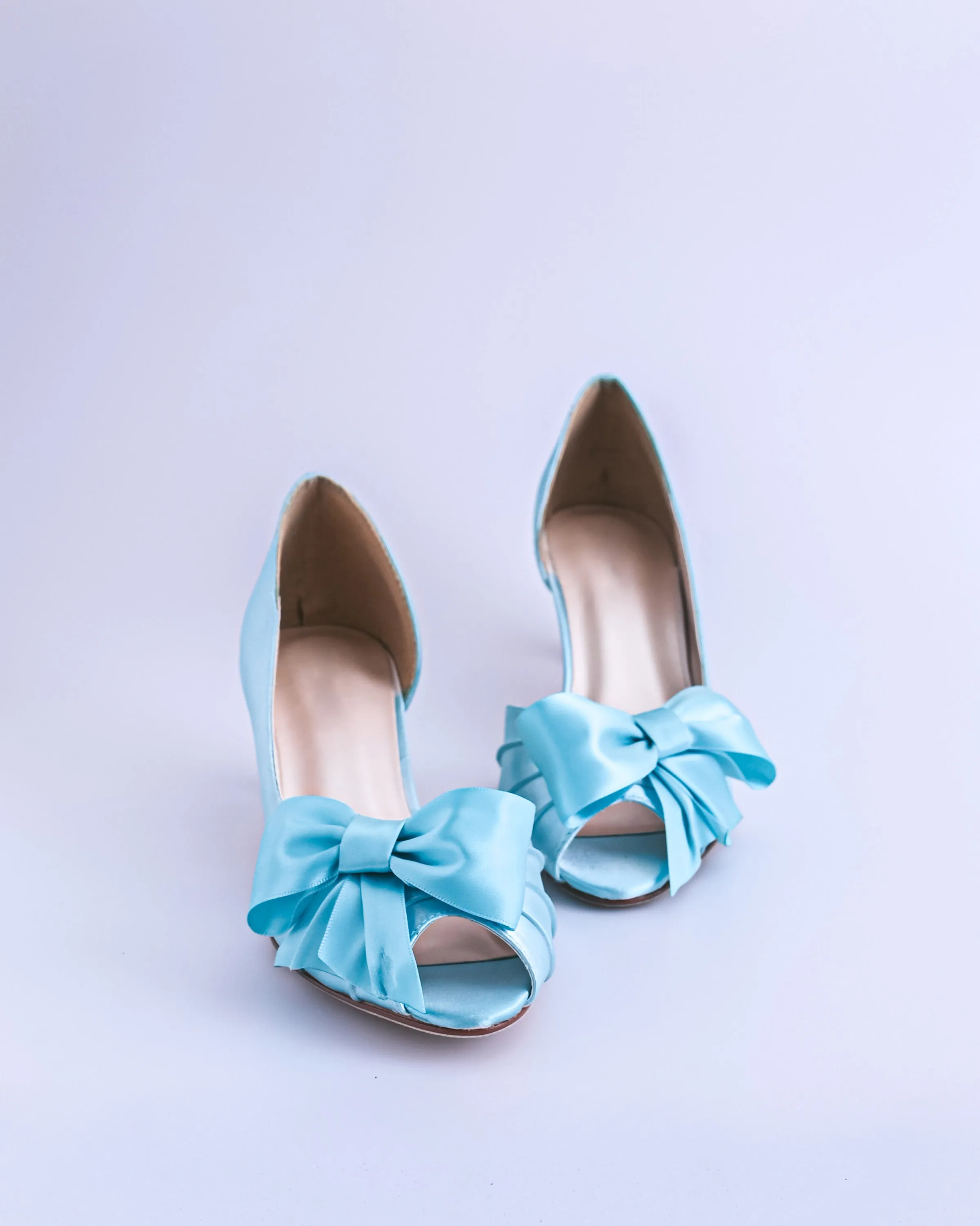 Abby Blue Box Bridal Heels with Handmade Bow on the Toe