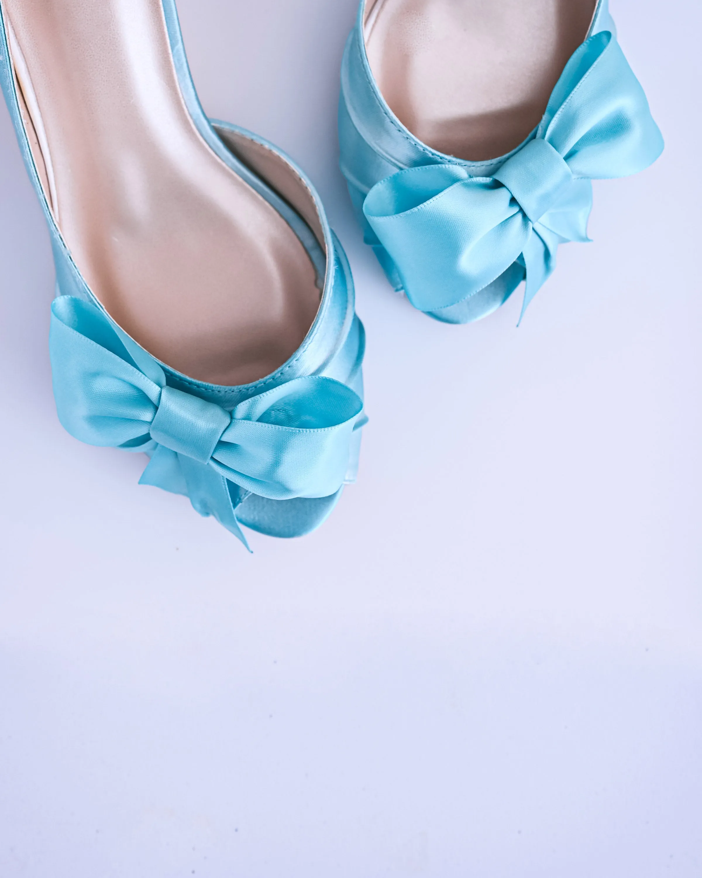 Abby Blue Box Bridal Heels with Handmade Bow on the Toe