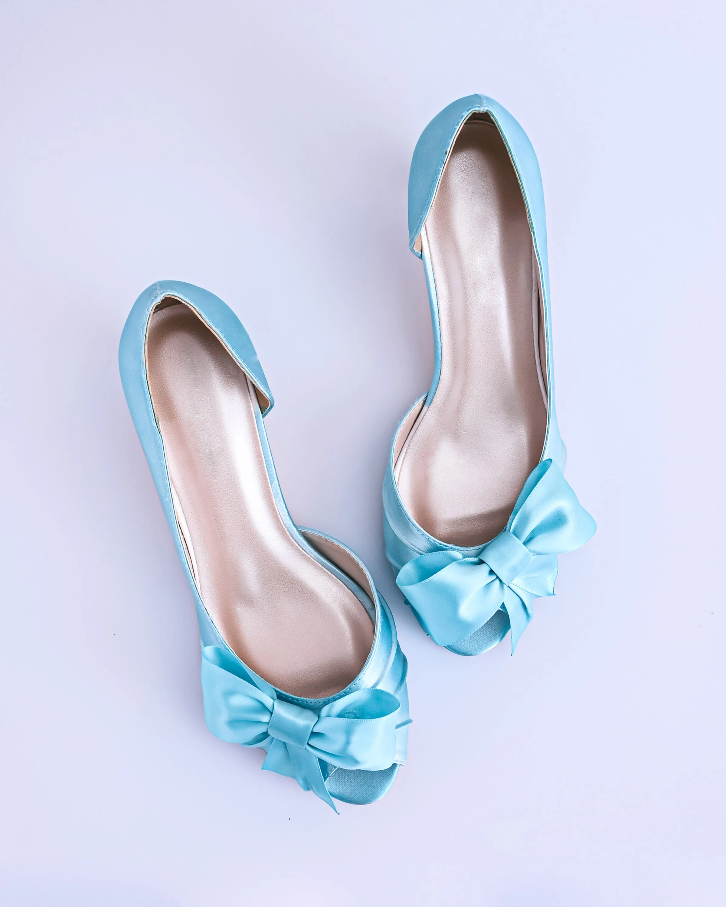 Abby Blue Box Bridal Heels with Handmade Bow on the Toe