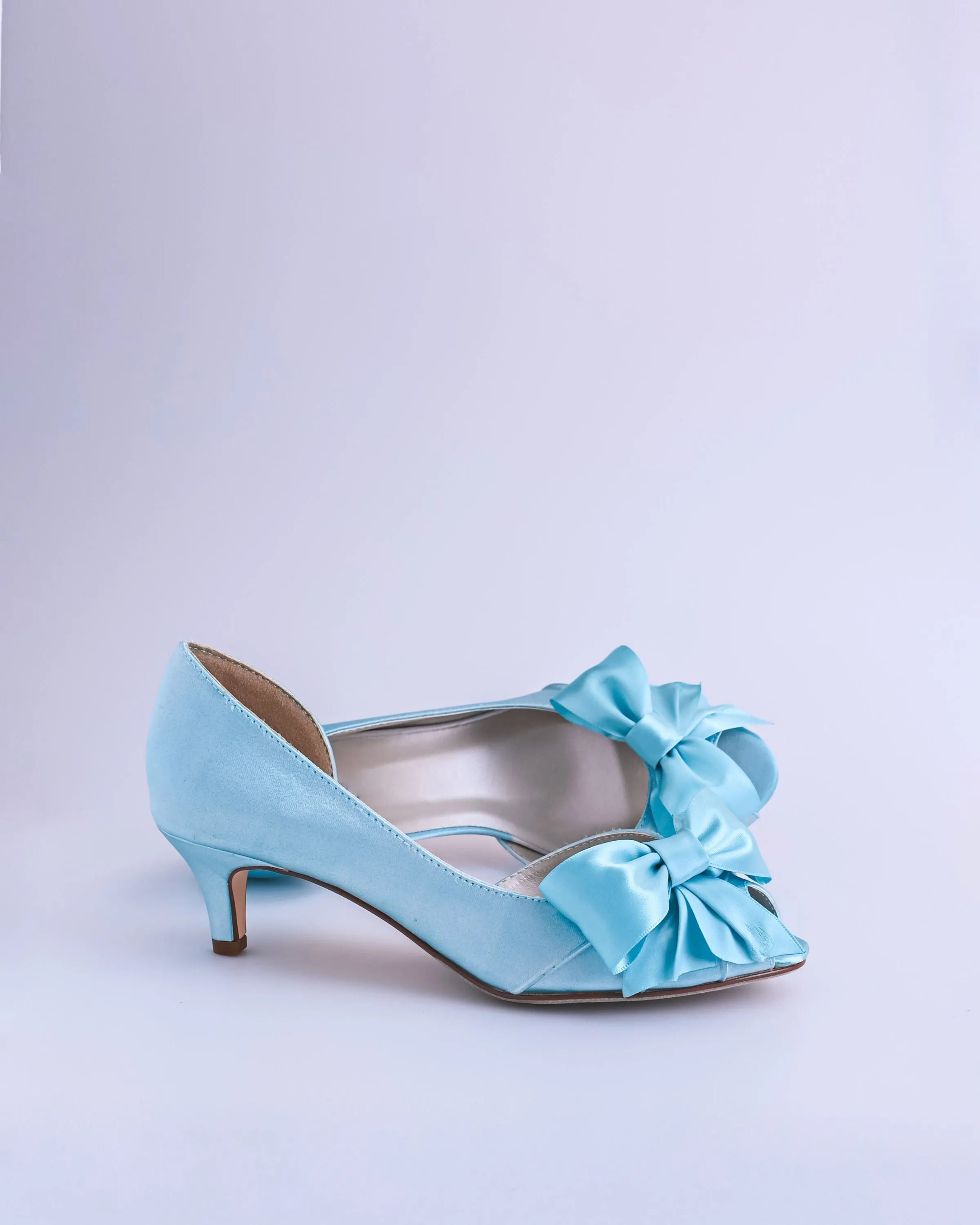 Abby Blue Box Bridal Heels with Handmade Bow on the Toe