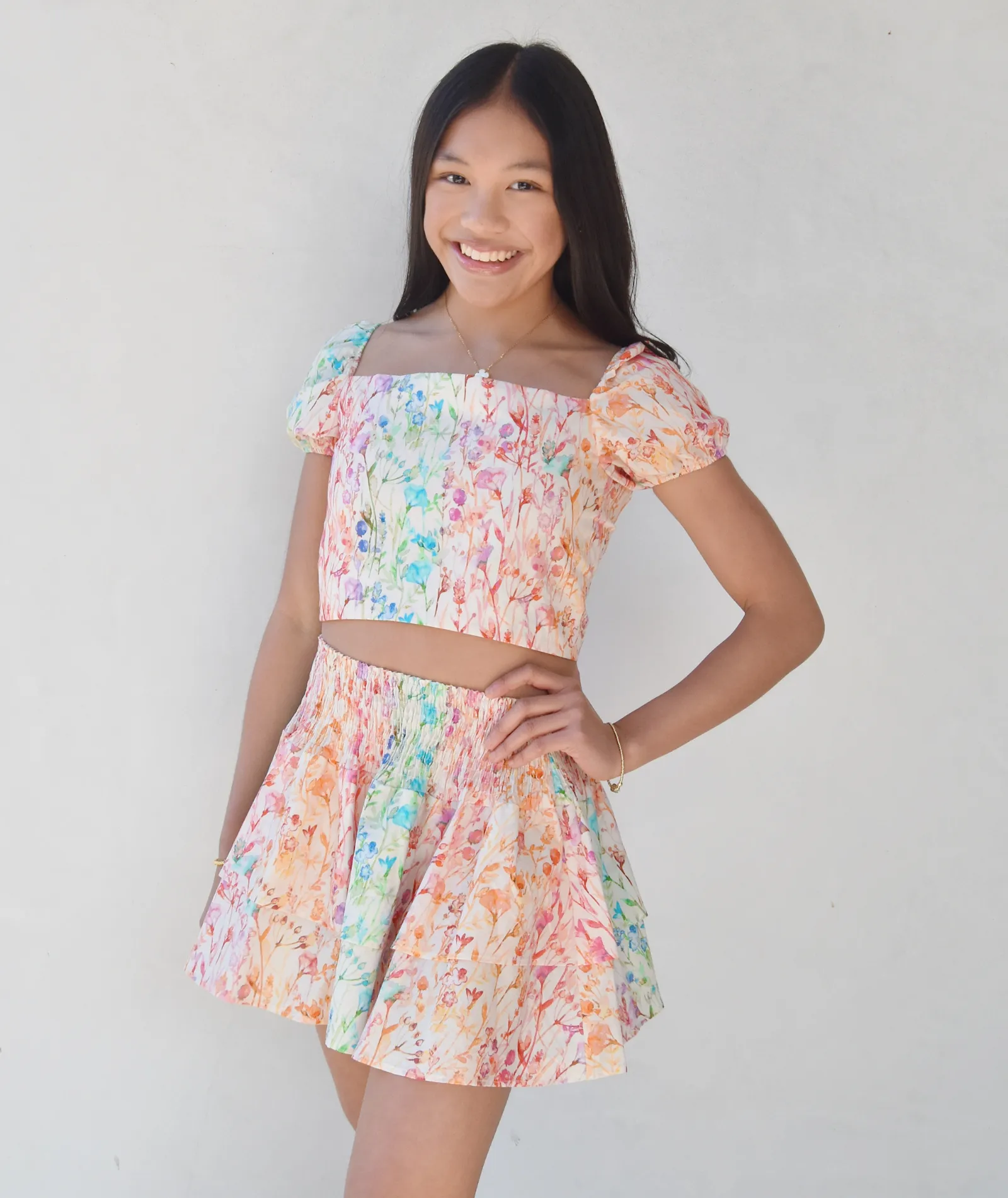 Theme Girls Jules Mini Skirt Rainbow Watercolor Floral