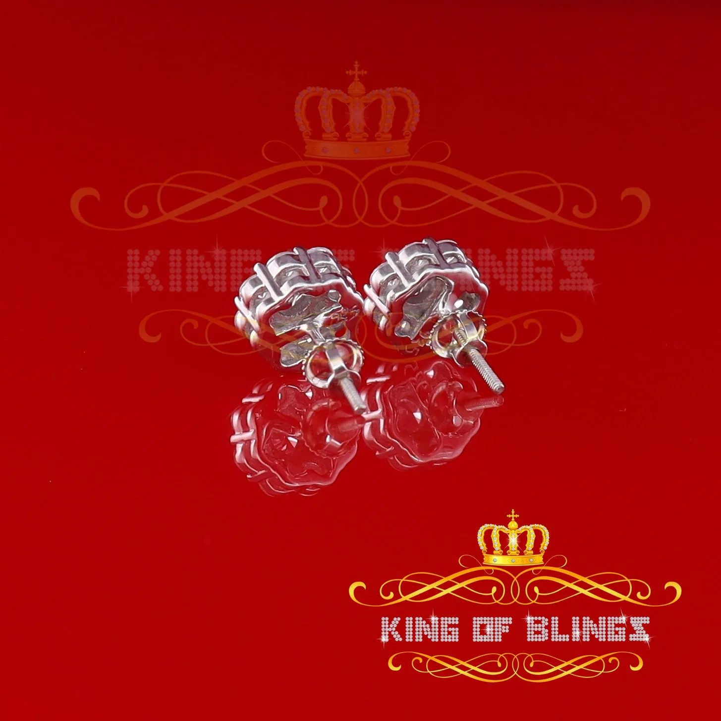 King of Blings- 925 White Sterling Silver 2.88ct Cubic Zirconia Women's Hip Hop Floral Earrings