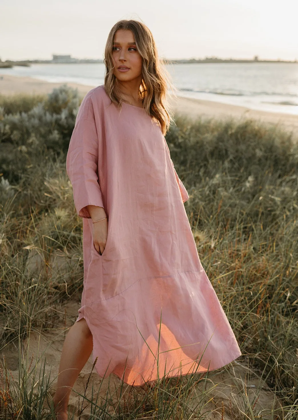 Joselin Linen Dress in Old Rose