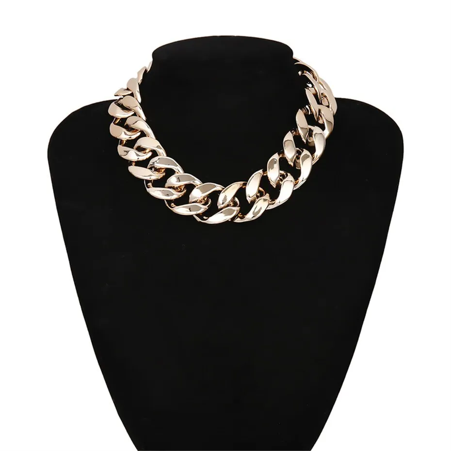 Punk Multi Layered Gold Color Chain Choker Necklace Jewelry for Women Hip Hop