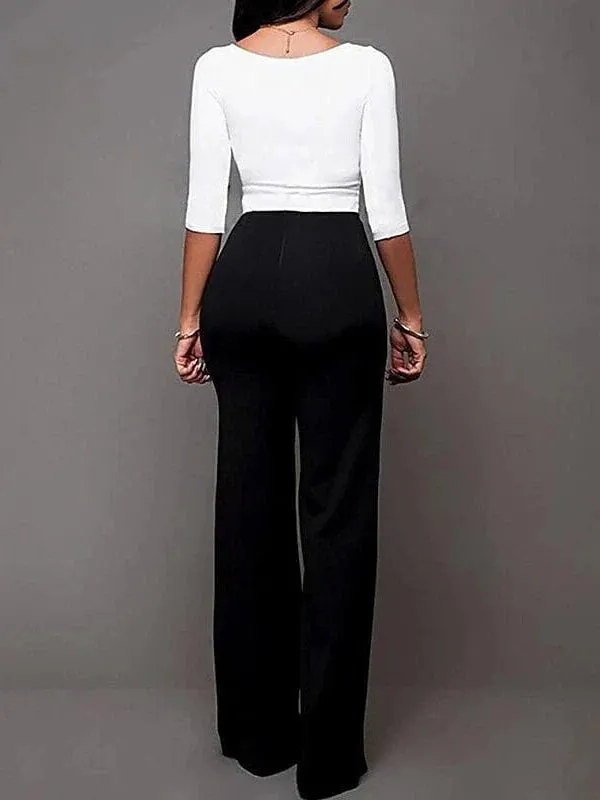 Vintage Black and White High Rise Fleece-Lined Dress Pants for Women