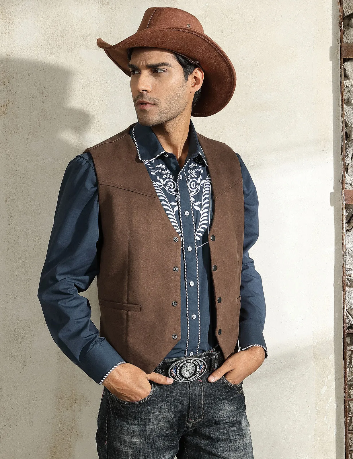 Men's Suede Leather Suit Vest Casual Western Cowboy Waistcoat Leisure Vests