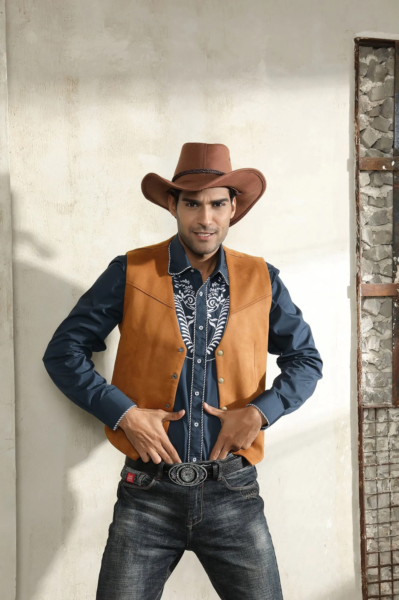 Men's Suede Leather Suit Vest Casual Western Cowboy Waistcoat Leisure Vests