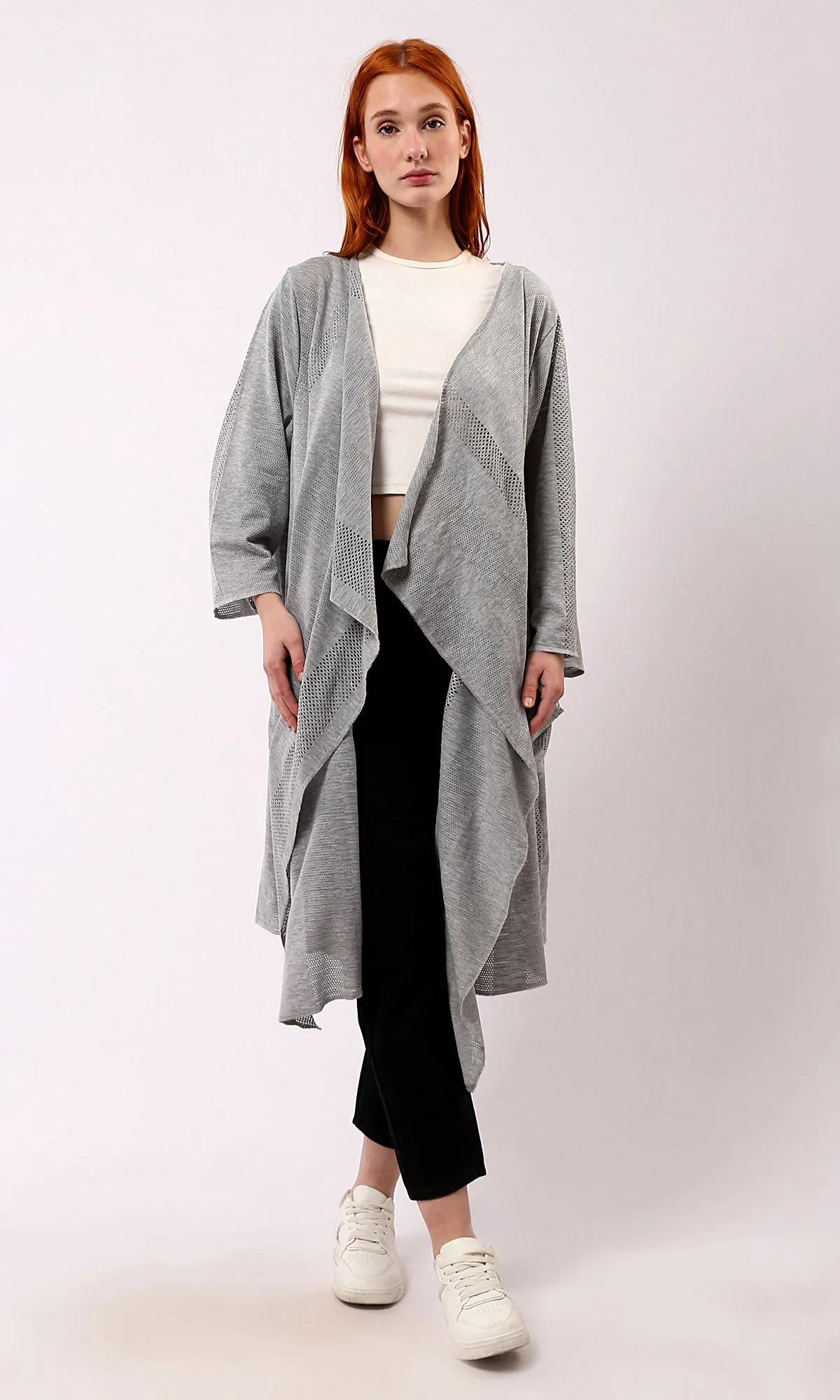 O182045 Long Sleeves Loose Fit Heather Grey Cardigan