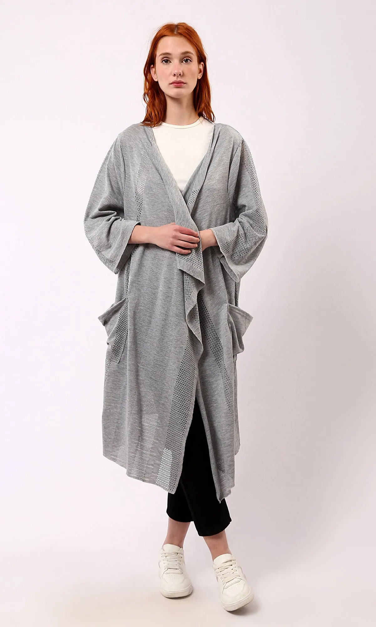 O182045 Long Sleeves Loose Fit Heather Grey Cardigan