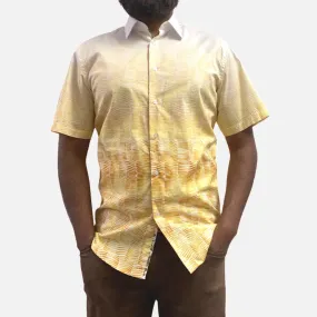 Men's Yellow Gradient Short Sleeve Cotton Button-Up Casual Shirt