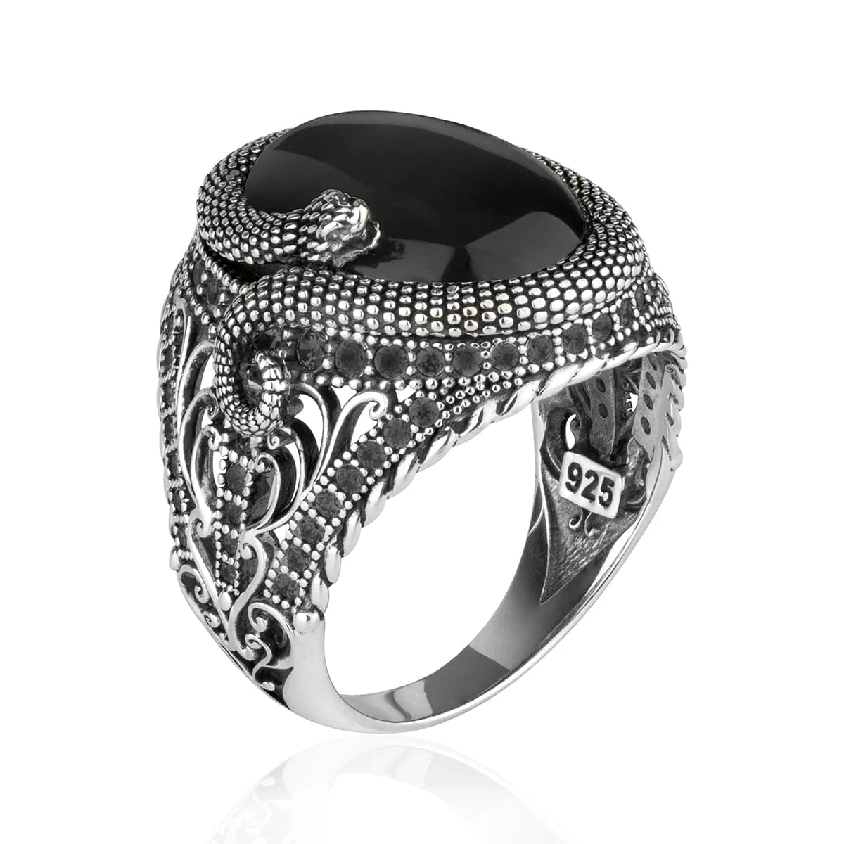 Snake Black Onyx Adjustable Ring