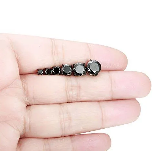 6 Pairs Stainless Steel Men Women Stud Earrings Cubic Zirconia Piercing Black 22G