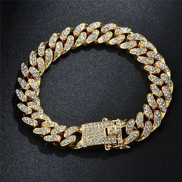 Iced Out Paved Rhinestone 1Set 13MM  CZ Bling Chain for Men