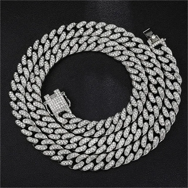 Iced Out Paved Rhinestone 1Set 13MM  CZ Bling Chain for Men