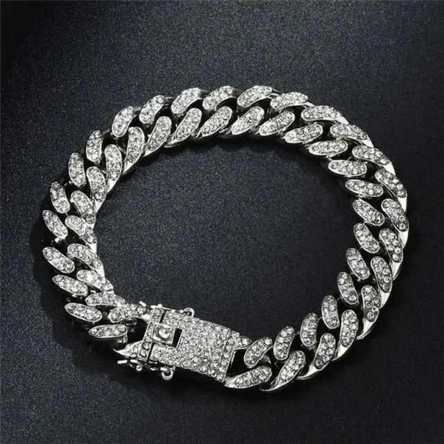 Iced Out Paved Rhinestone 1Set 13MM  CZ Bling Chain for Men