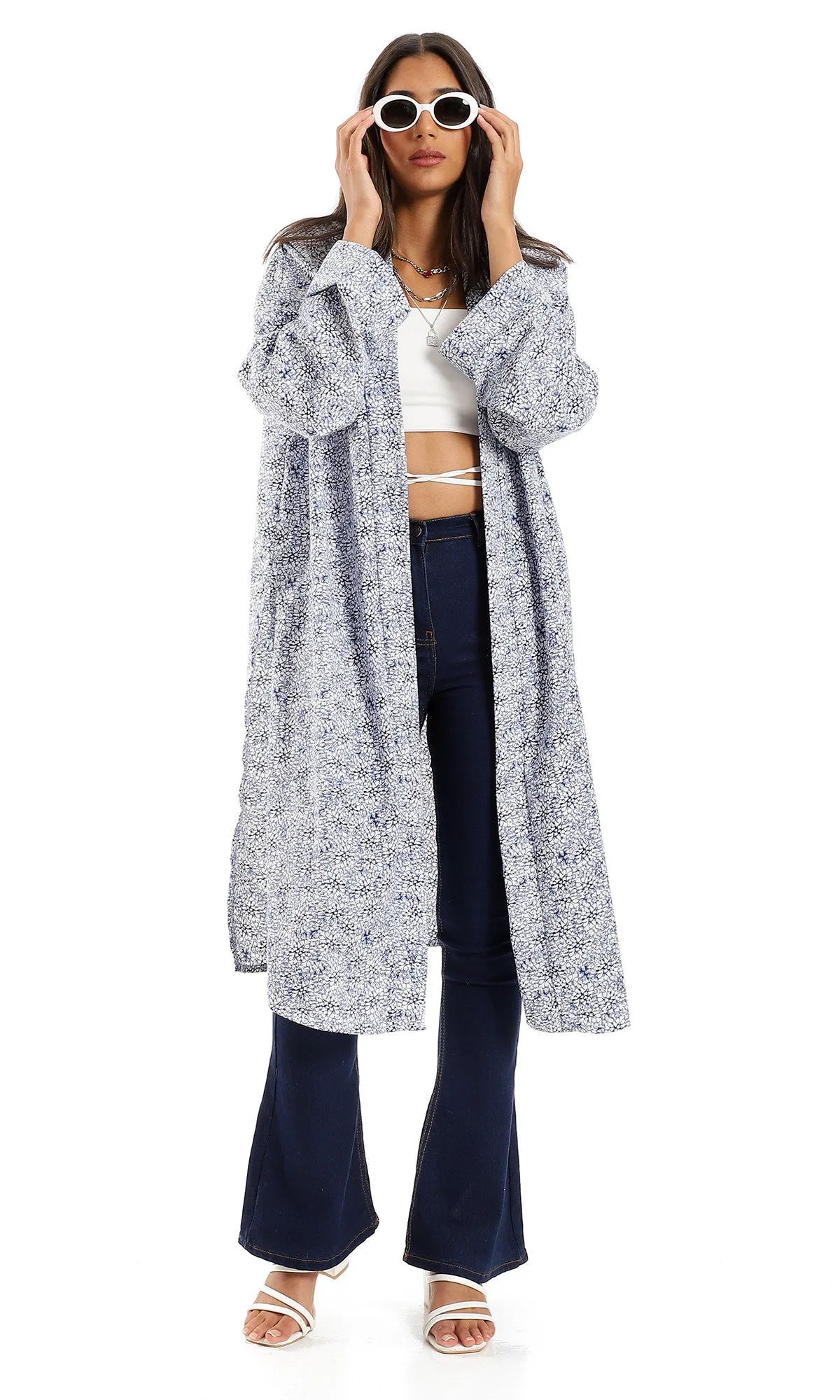 O156339 Bi-Tone Slip On Blue & White Cardigan