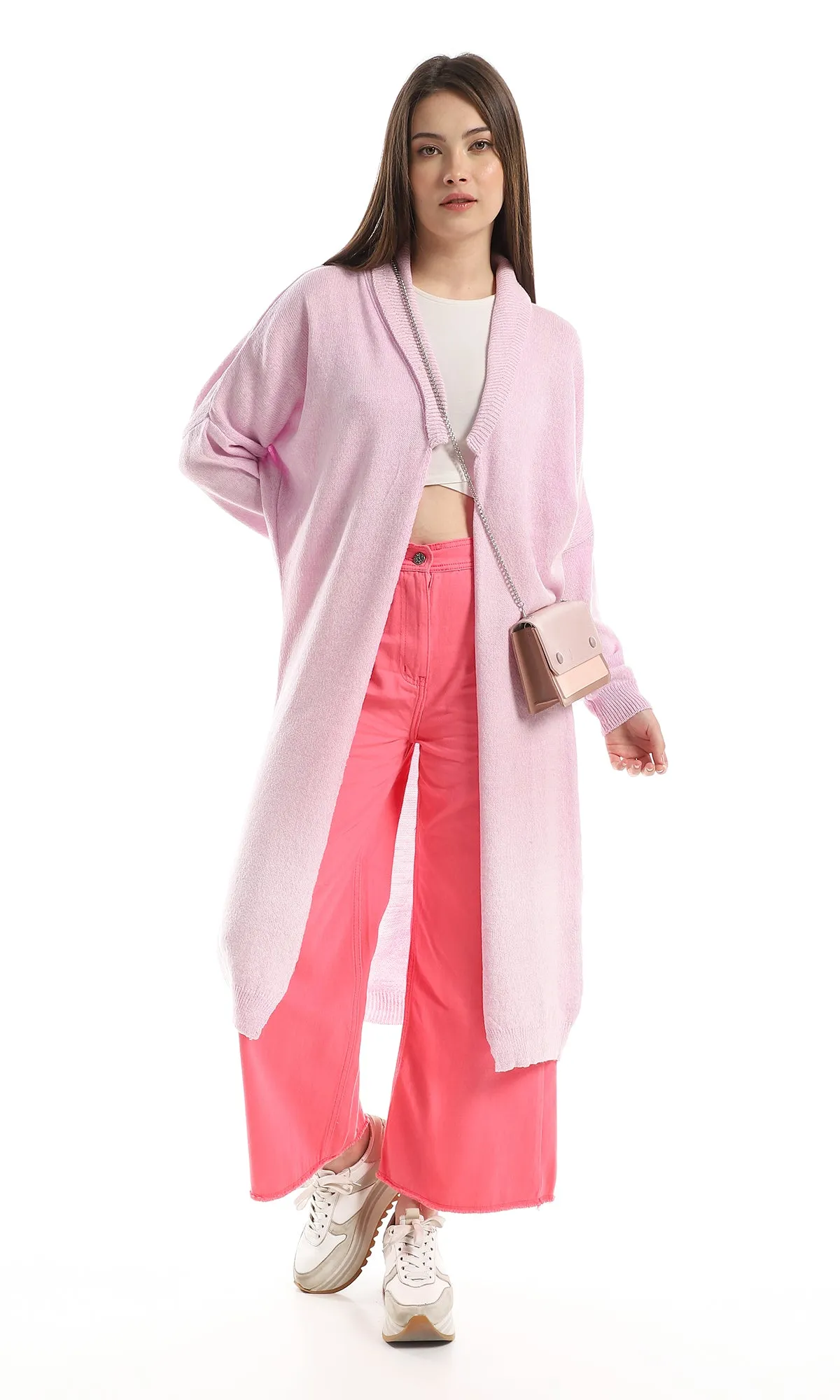 O158265 Trendy Acrylic Long Knitted Cardigan - Lilac