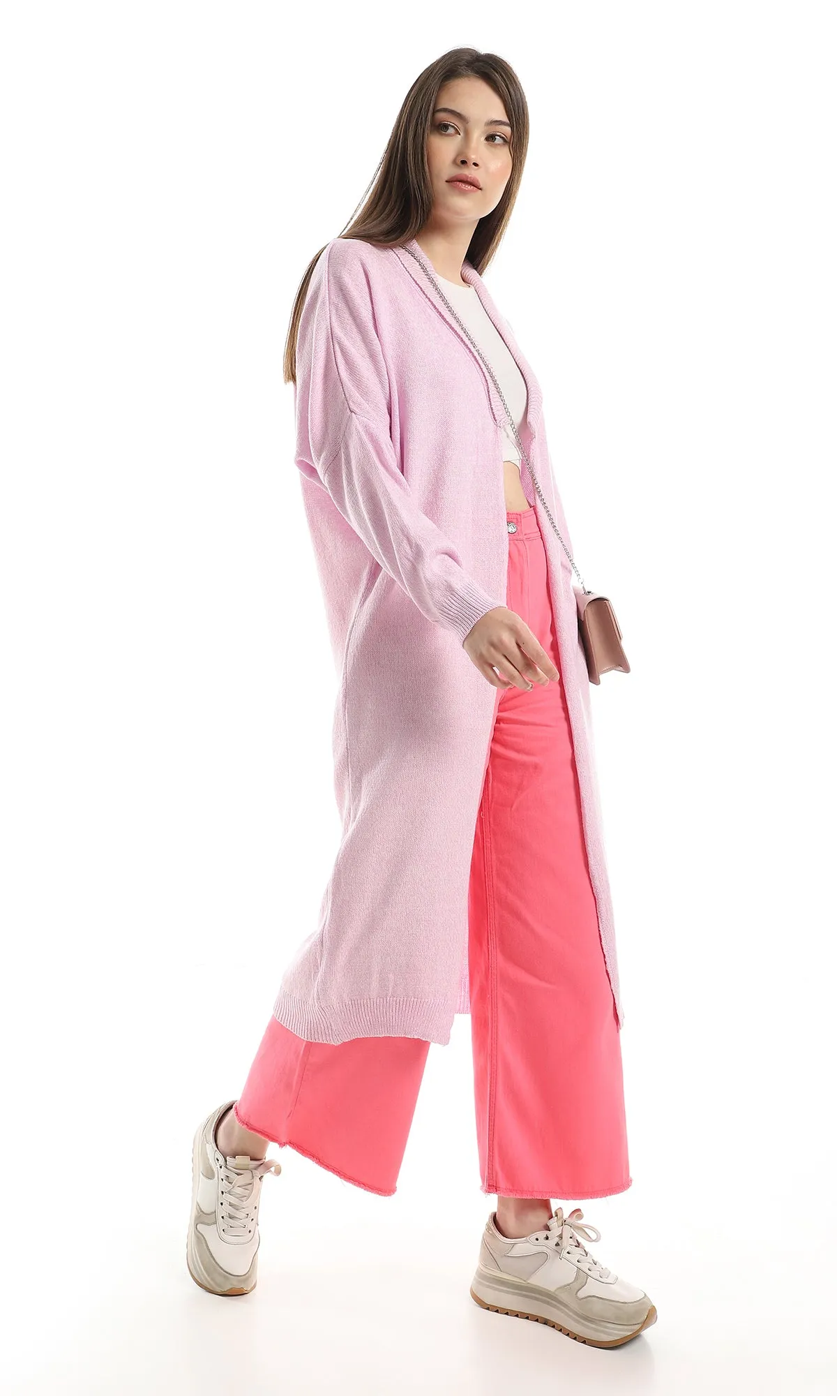 O158265 Trendy Acrylic Long Knitted Cardigan - Lilac