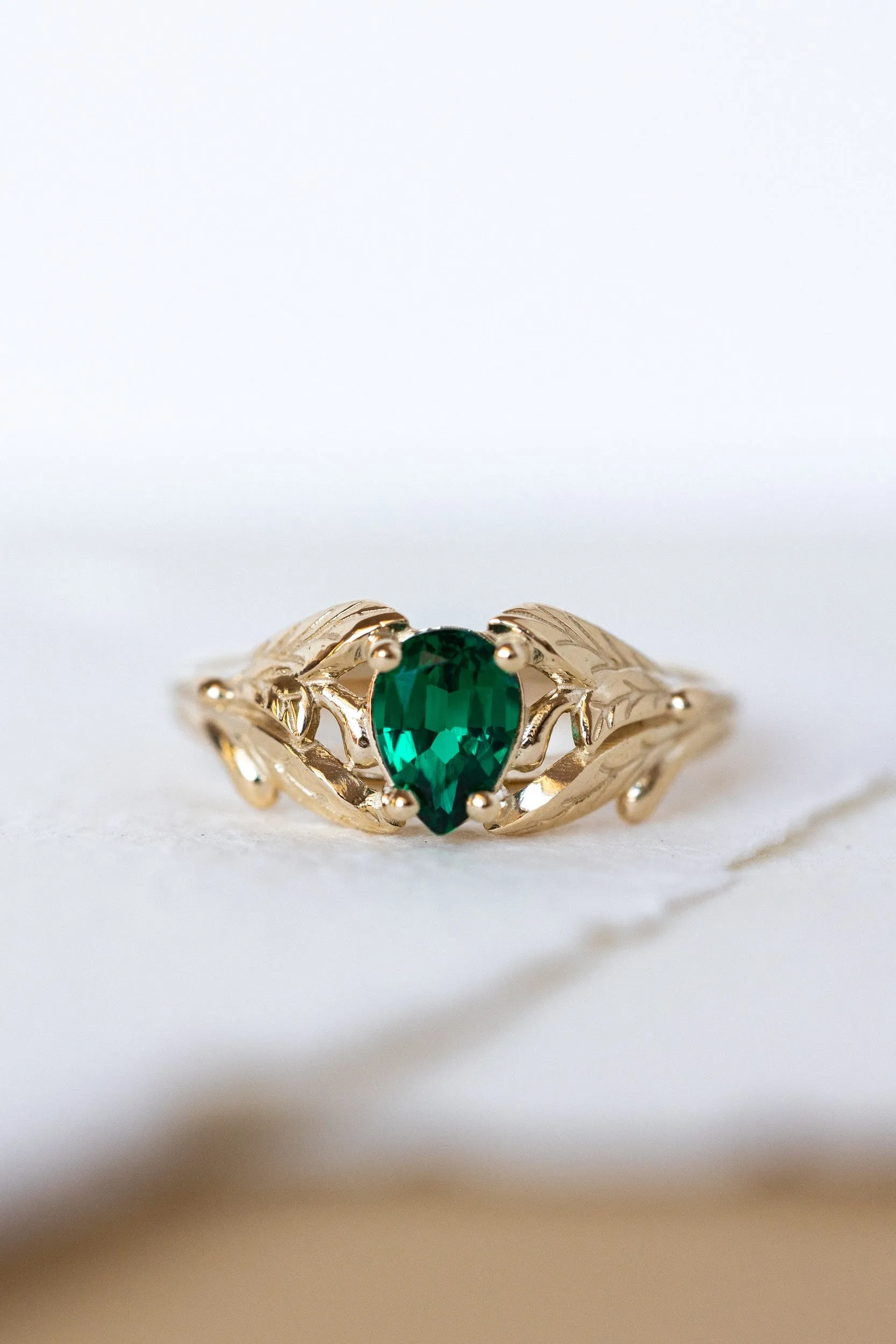 Lab emerald ring, engagement ring for woman / Wisteria