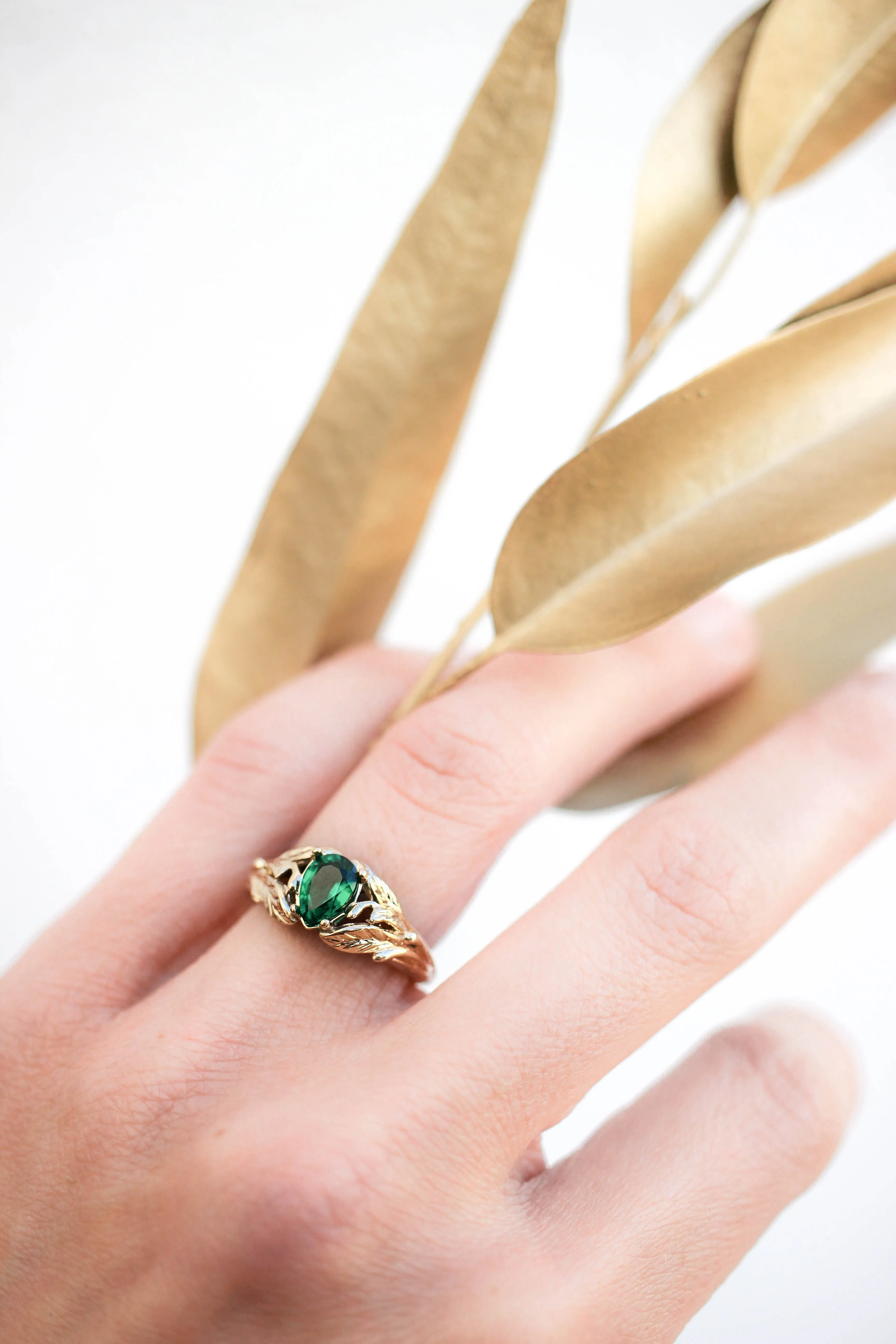 Lab emerald ring, engagement ring for woman / Wisteria