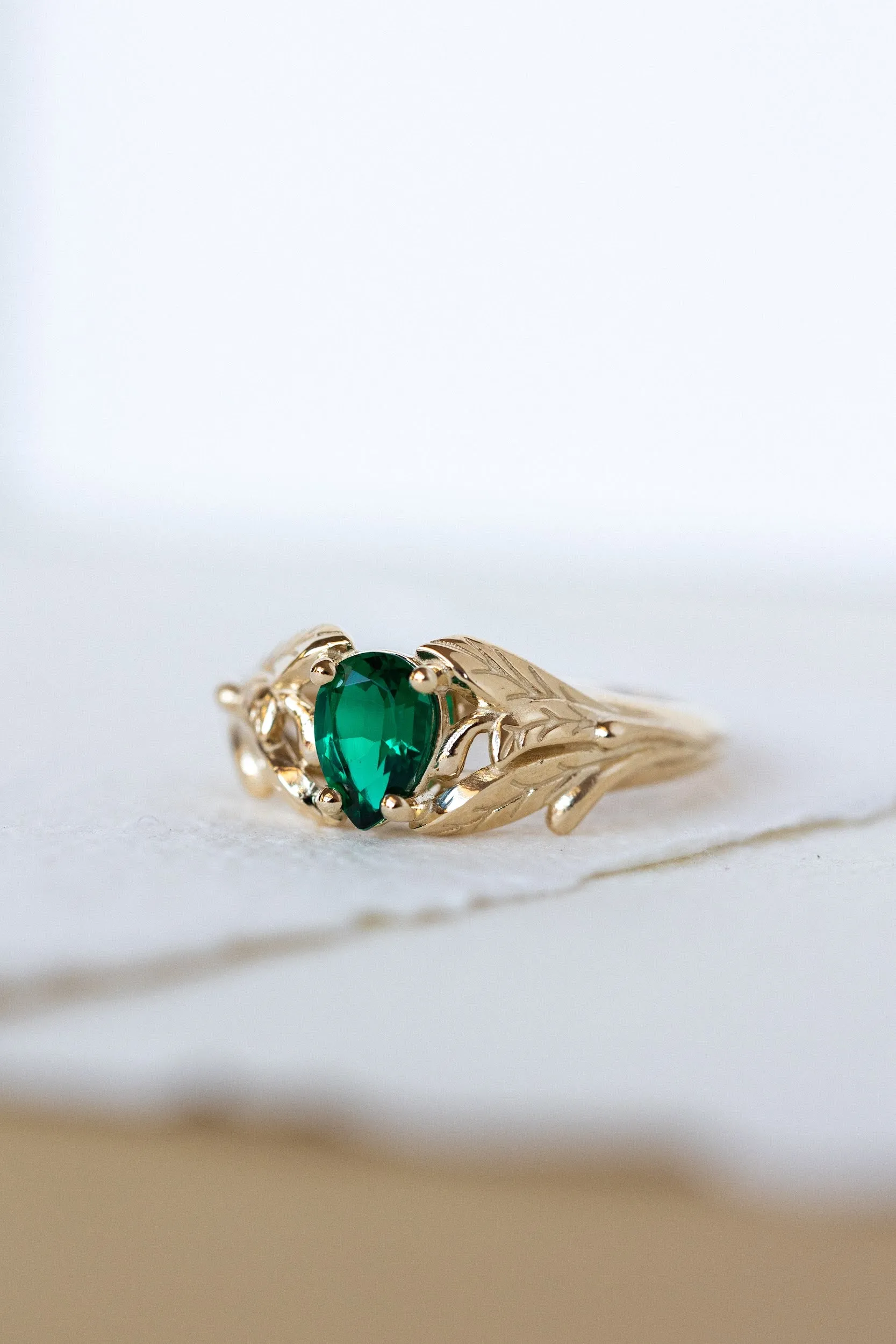 Lab emerald ring, engagement ring for woman / Wisteria