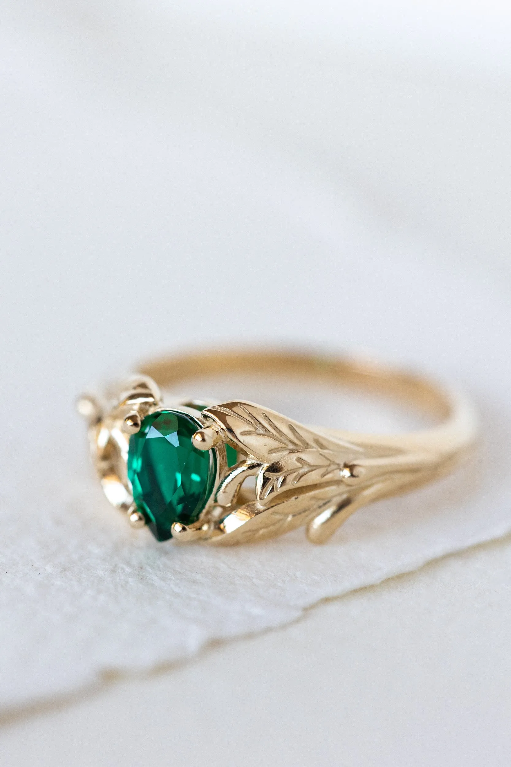 Lab emerald ring, engagement ring for woman / Wisteria