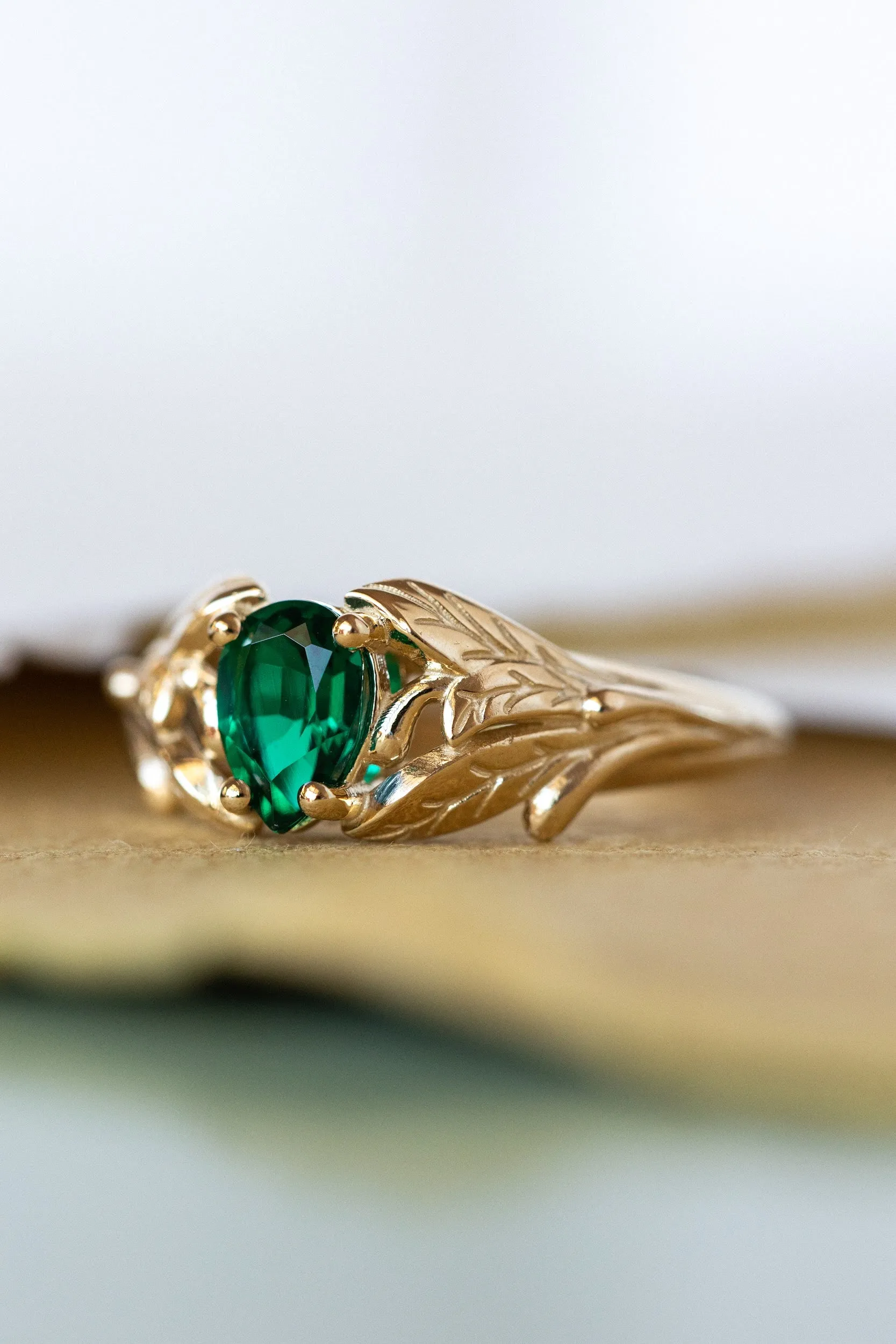 Lab emerald ring, engagement ring for woman / Wisteria