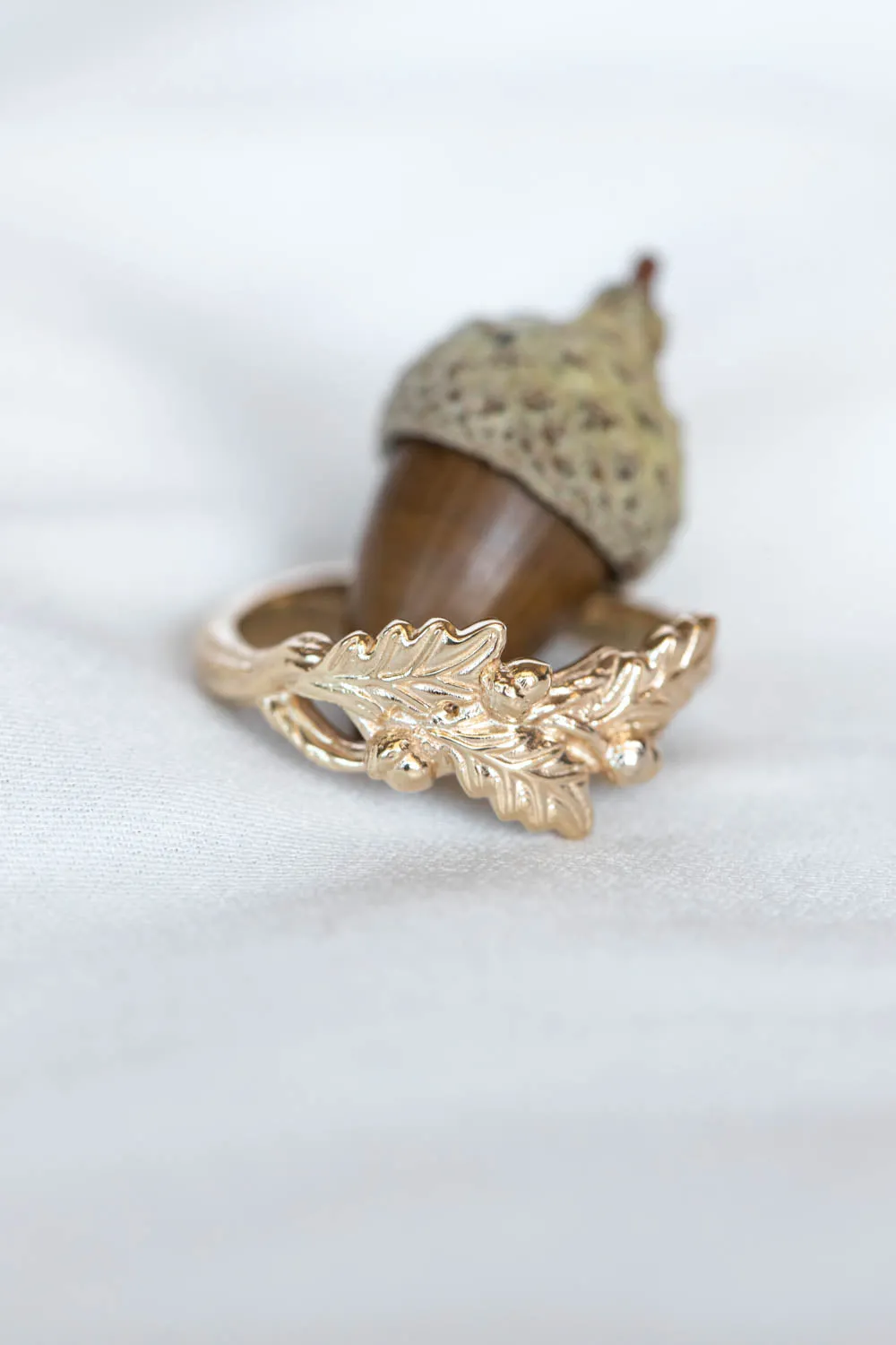 READY TO SHIP: Oak tree branch wedding ring in 14K yellow gold, RING SIZE - 7 US