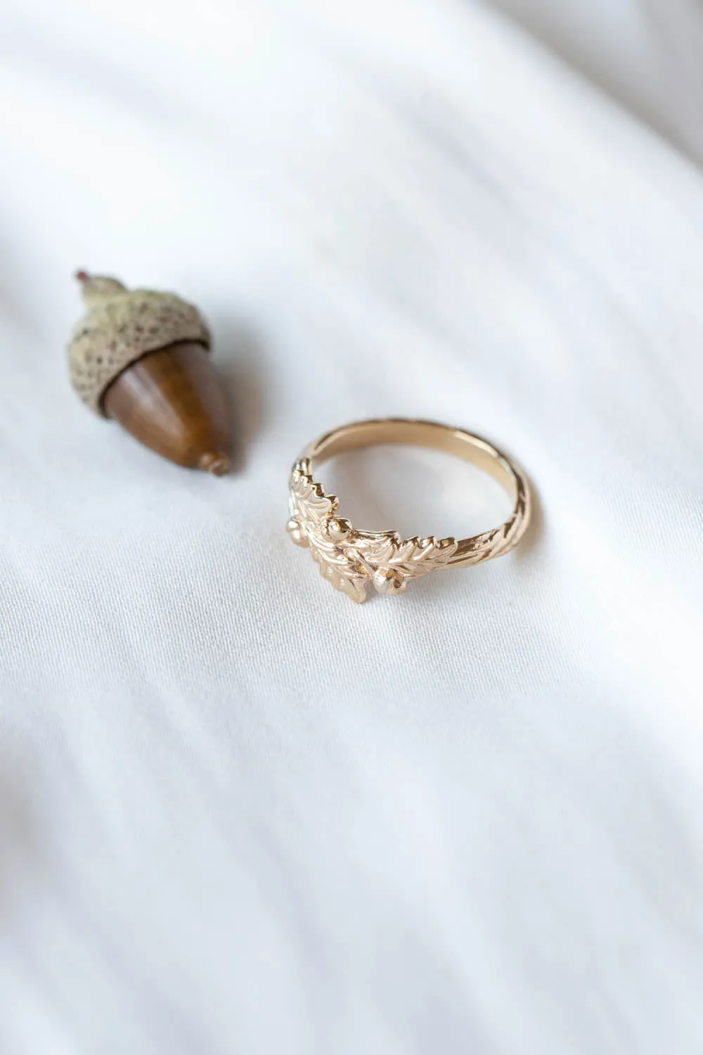 READY TO SHIP: Oak tree branch wedding ring in 14K yellow gold, RING SIZE - 7 US