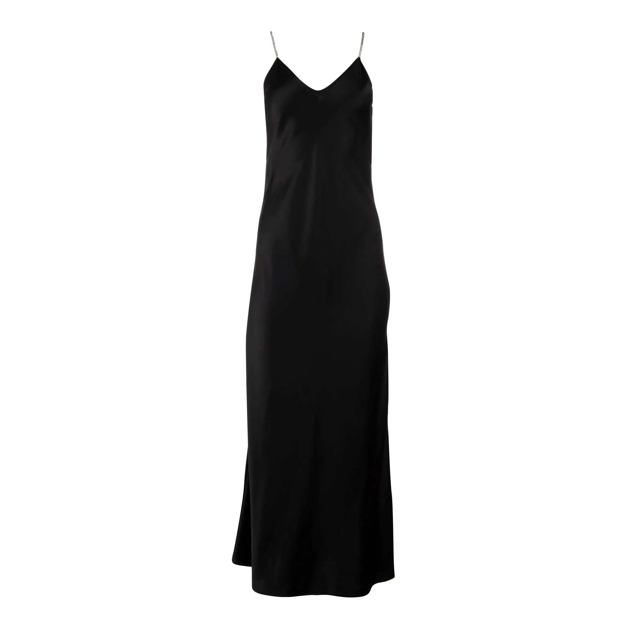 Noir Crystal Strap Long Silk Slip Dress