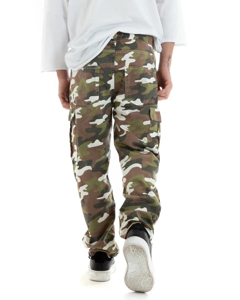 Pantaloni Jeans Uomo Straight Fit Militare Denim Cargo Mimetico Casual GIOSAL-P5751A