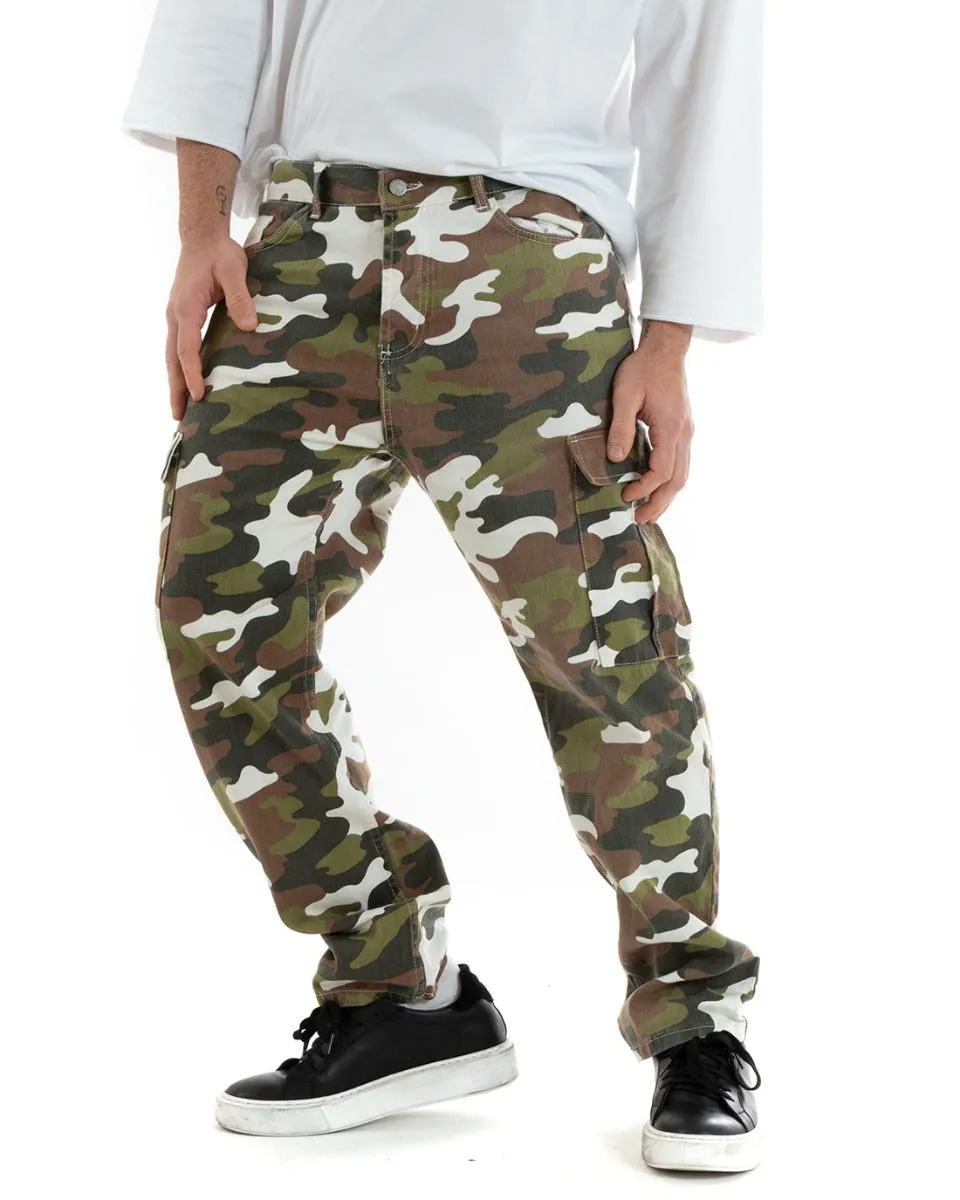 Pantaloni Jeans Uomo Straight Fit Militare Denim Cargo Mimetico Casual GIOSAL-P5751A