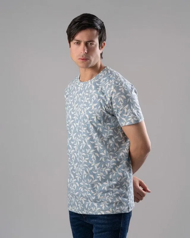 ROUND NECK PATTERNED T-SHIRT - SKY BLUE